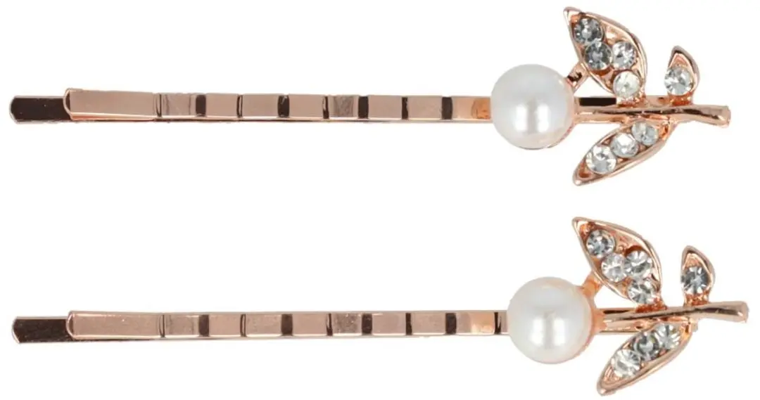 Haarsoires Schuifspeldjes 6cm - Bloem Parel Strass Koper - 2 Stuks
