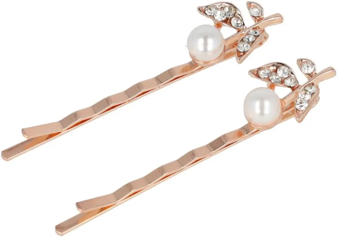 Haarsoires Schuifspeldjes 6cm - Bloem Parel Strass Koper - 2 Stuks