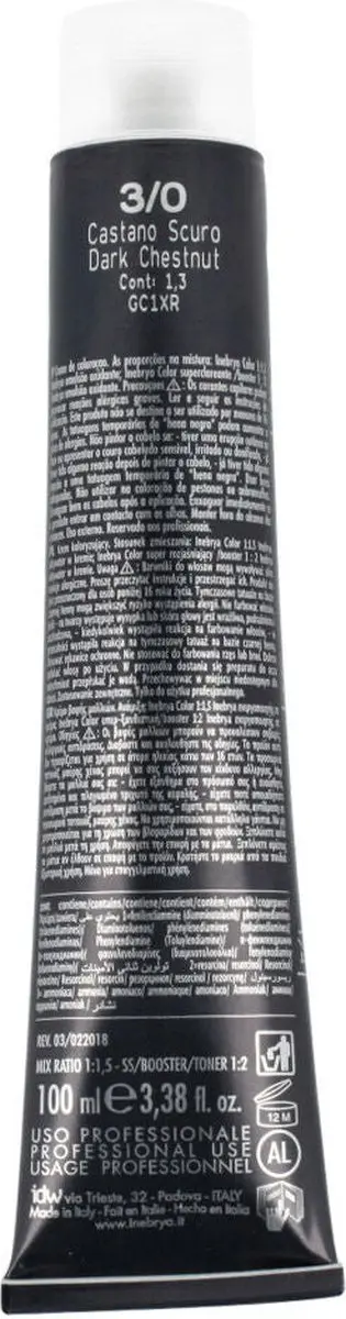 Inebrya Permanent Haarkleur Nº 3/0 Dark Chestnut 100ml