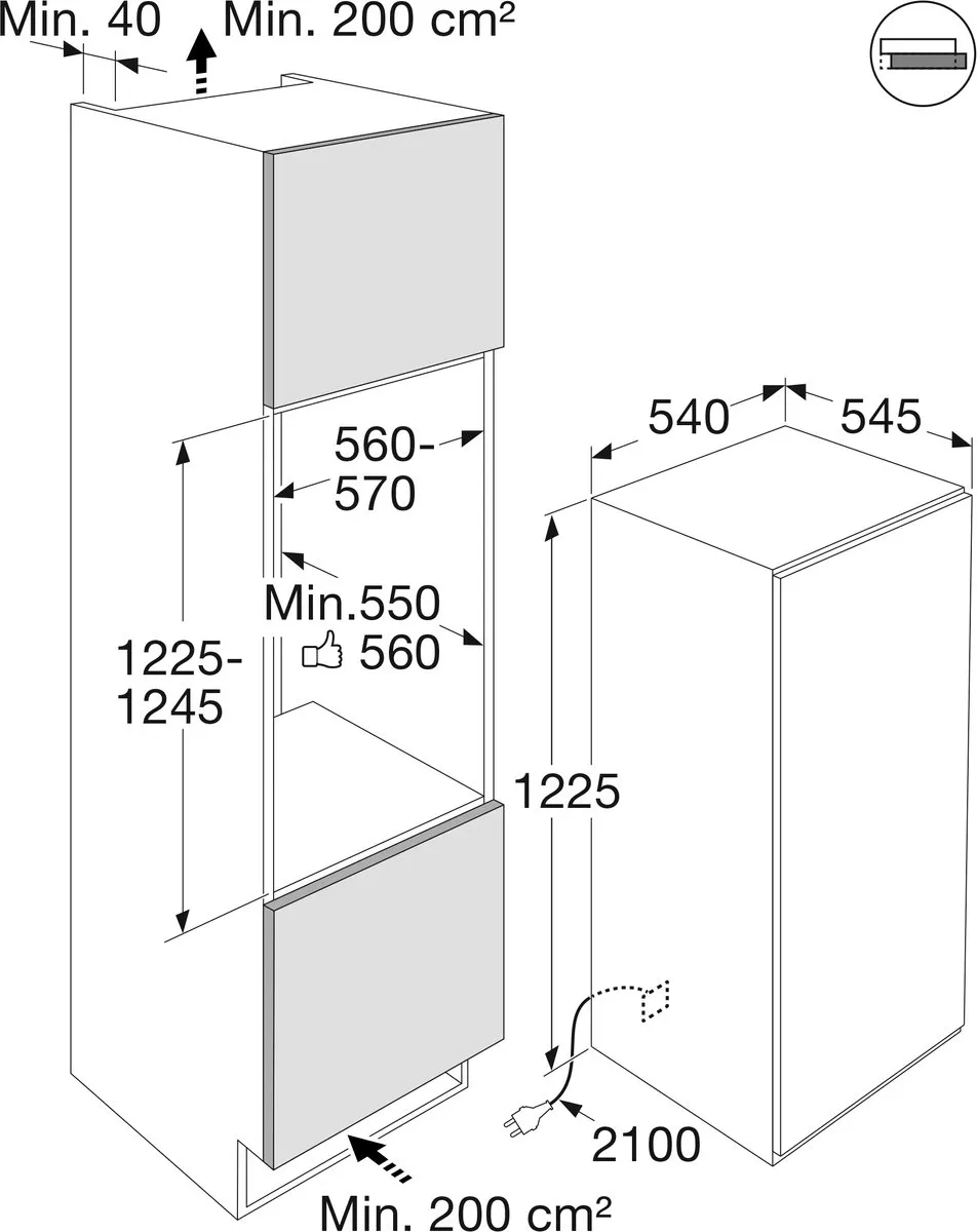 Etna KVS5122 Inbouw Koelkast met Vriesvak 122cm