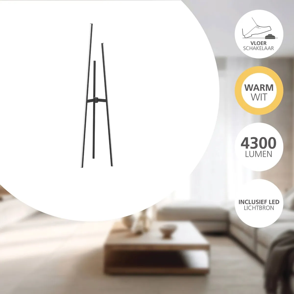 Eglo Mongolana Vloerlamp LED 151cm - Zwart/Wit