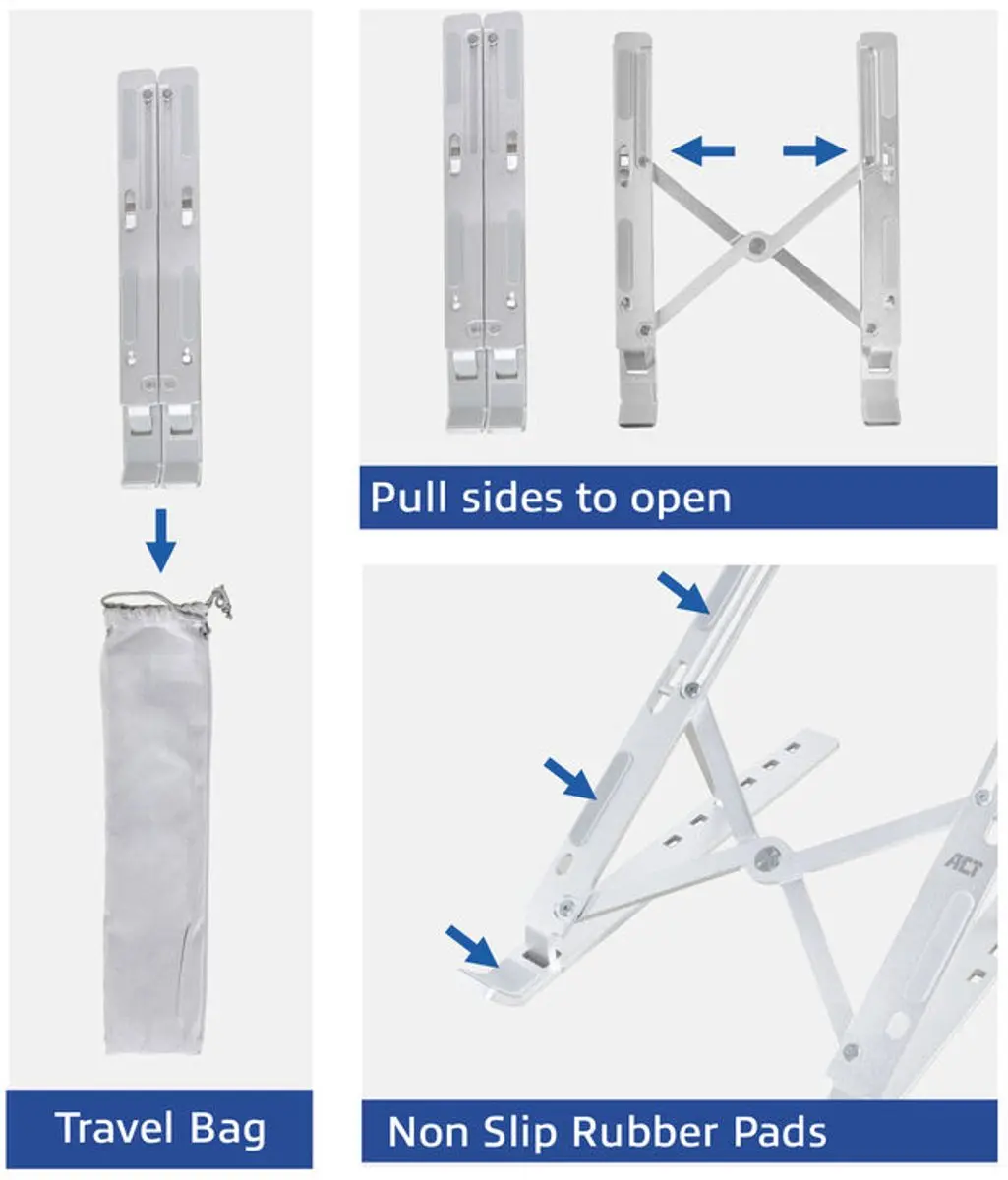 ACT AC8120 Laptopstandaard 15.6" - Opvouwbaar Aluminium - Zilver