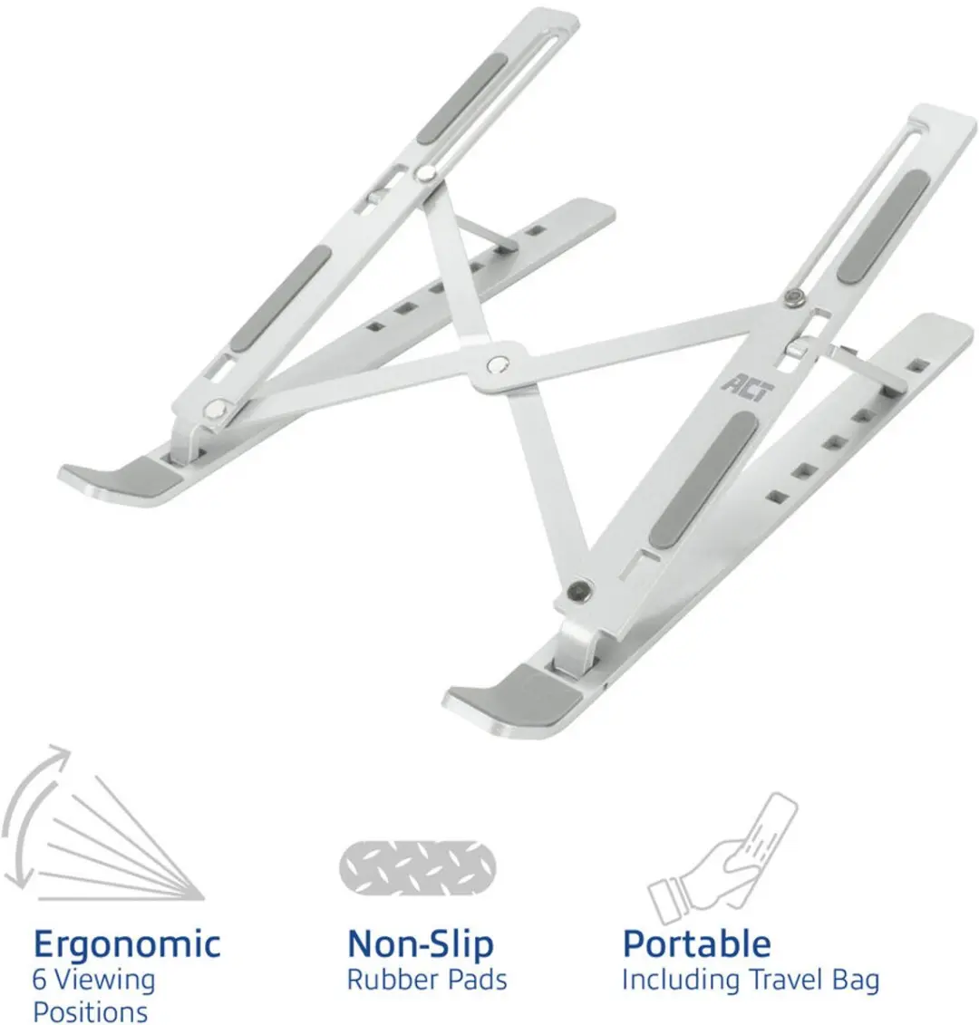 ACT AC8120 Laptopstandaard 15.6" - Opvouwbaar Aluminium - Zilver