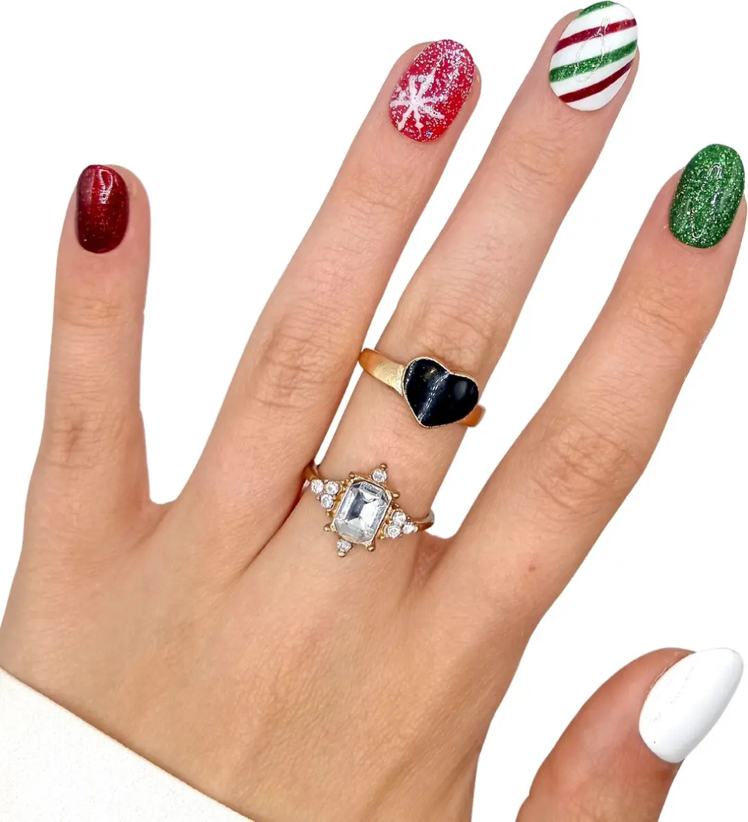 SD Press on Nails Kerst Plaknagels 20 Stuks - Rood/ Groen/ Wit