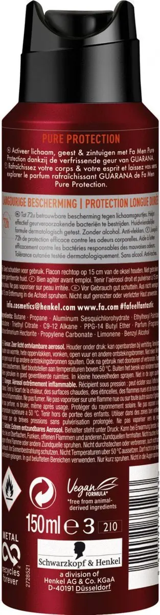 Fa Men Deodorant Spray Pure Guarana 150ml - 6 Stuks