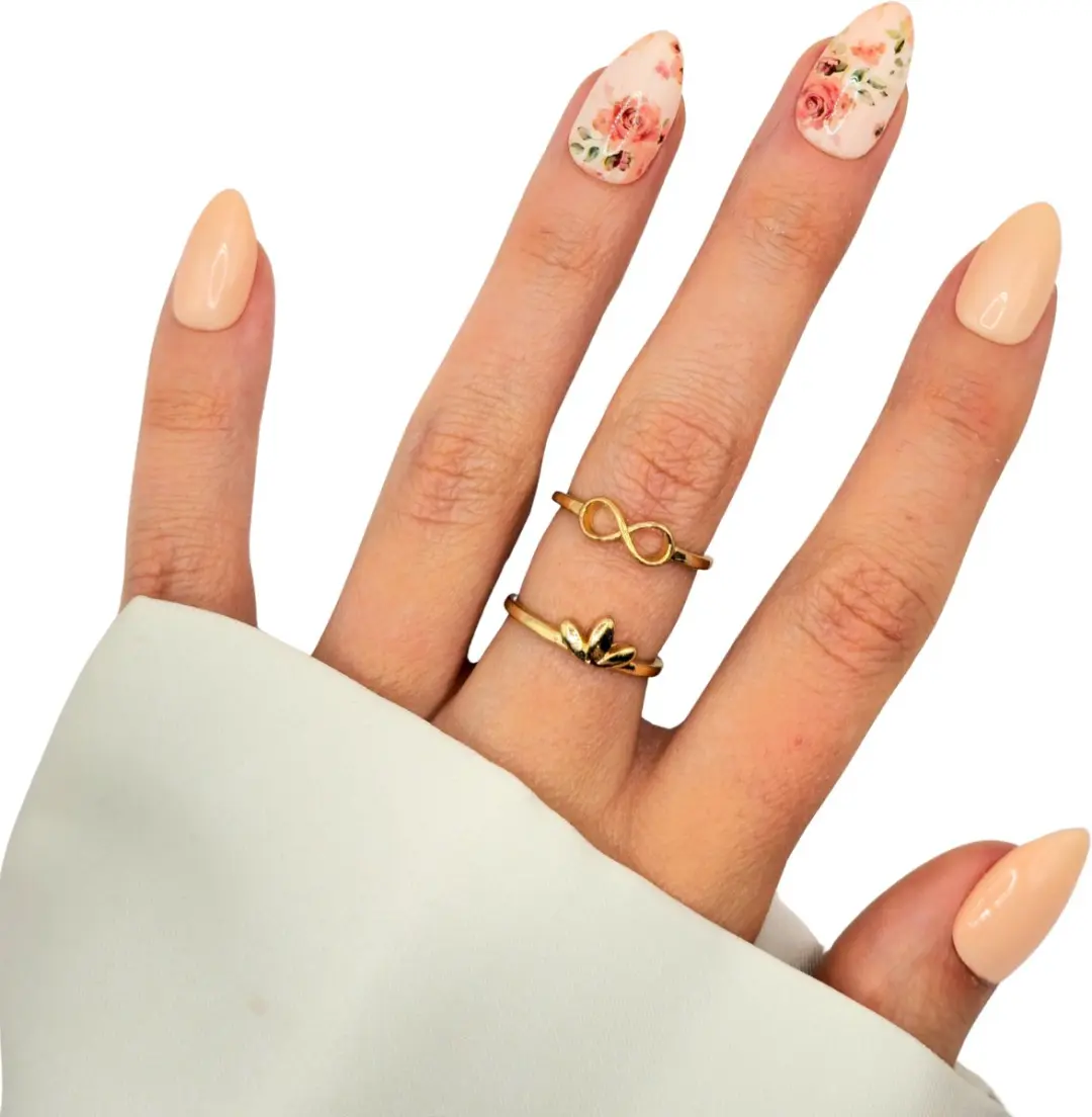 SD Press on Nails B-263 Plaknagels Nude Bloemen Medium Almond - 20 Stuks