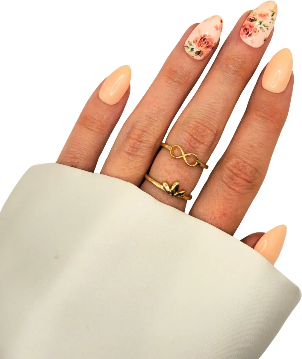 SD Press on Nails B-263 Plaknagels Nude Bloemen Medium Almond - 20 Stuks