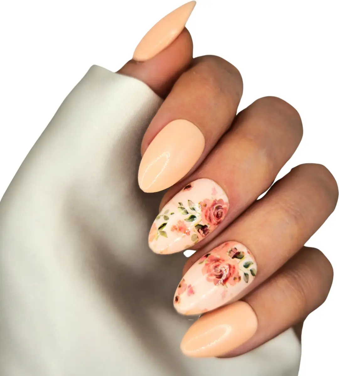 SD Press on Nails B-263 Plaknagels Nude Bloemen Medium Almond