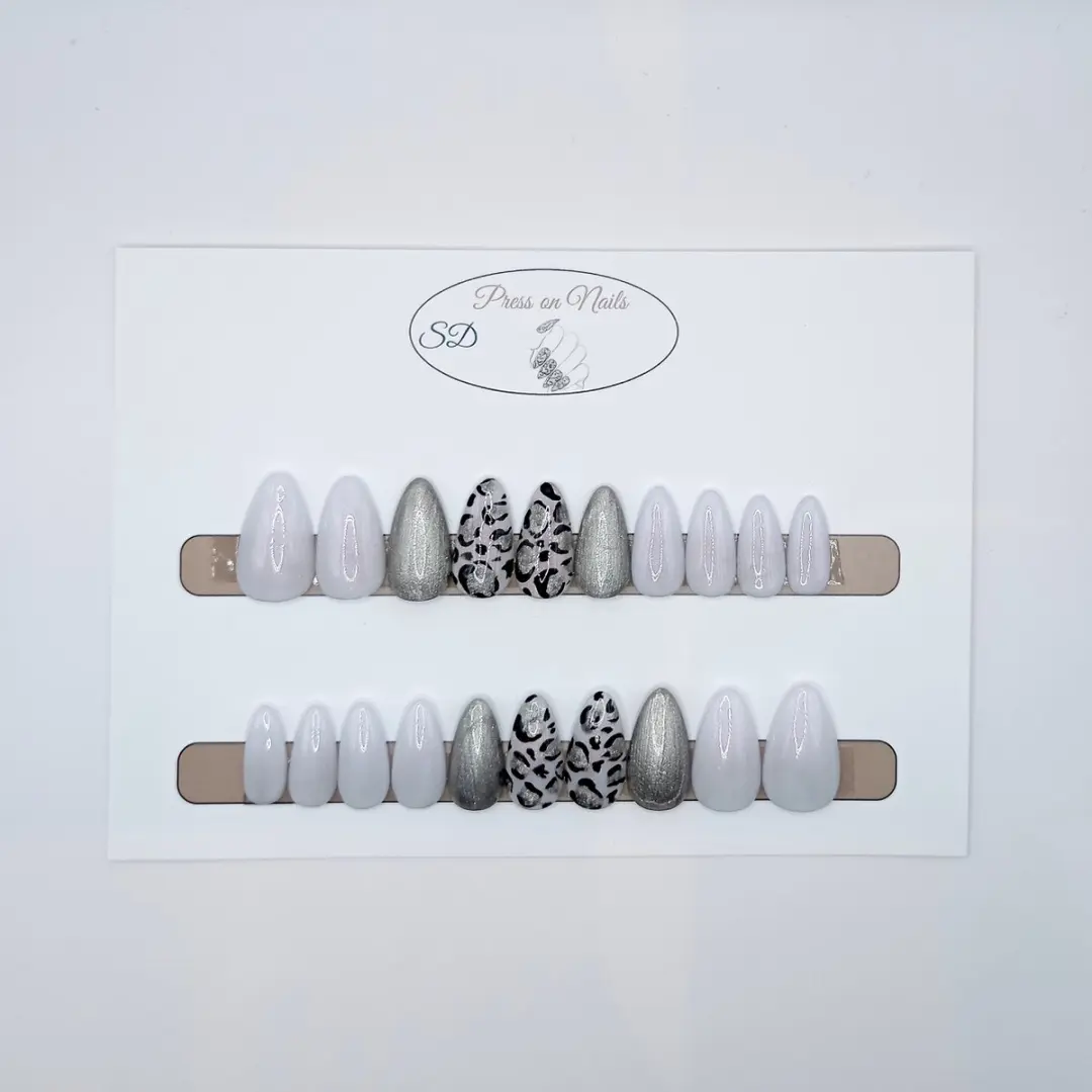 SD Press on Nails B-175 Plaknagels Stiletto Wit Zilver - 20 Stuks - afbeelding 6 van 6