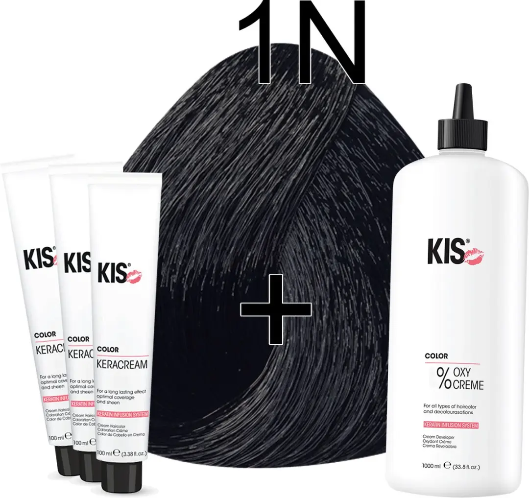 KIS KeraCream Color Haarverf Set 1N Zwart
