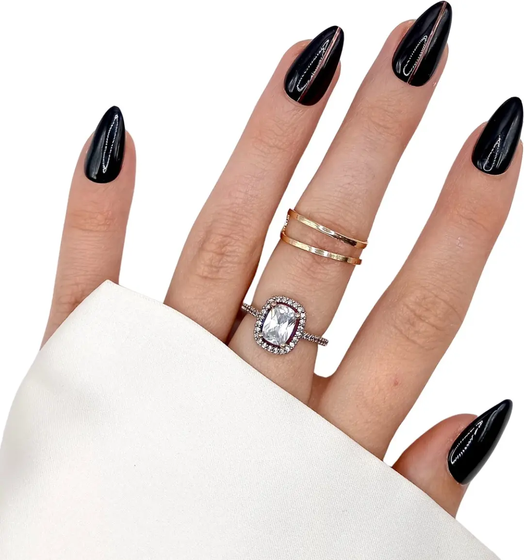 SD Press on Nails B-217 Plaknagels - 20 Stuks - Zwart/Rose Gold Stiletto