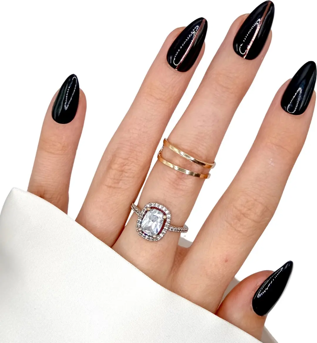SD Press on Nails B-217 Plaknagels - 20 Stuks - Zwart/Rose Gold Stiletto