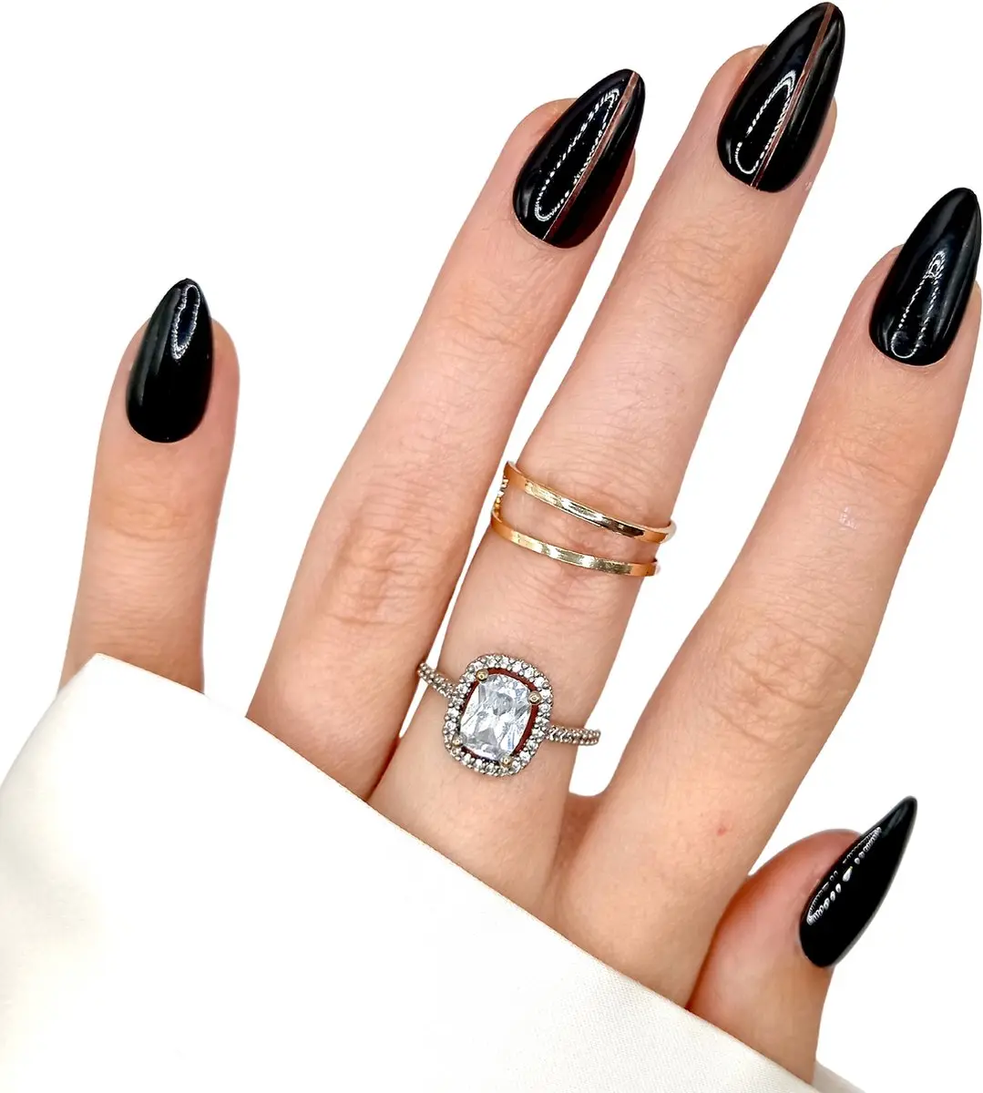 SD Press on Nails B-217 Plaknagels - 20 Stuks - Zwart/Rose Gold Stiletto
