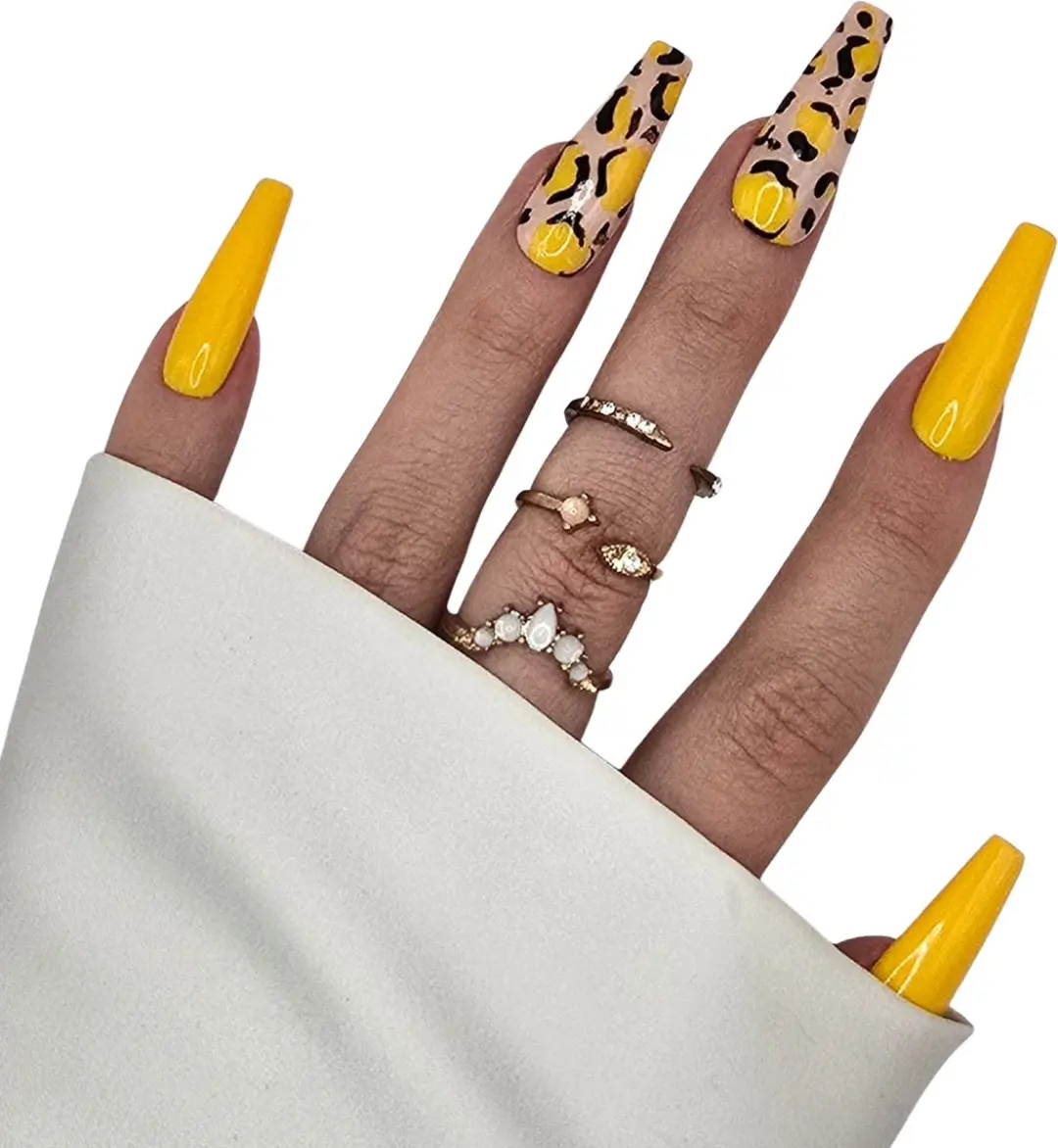 SD Press on Nails B-265 XL Coffin Geel Leopard - 20 Stuks