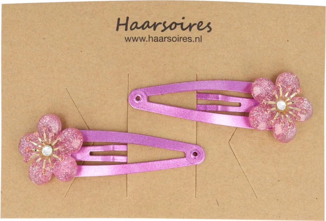 Haarsoires Klikklak Haarspeld 5cm - Roze Paars - Glitter Steentjes - Set van 2