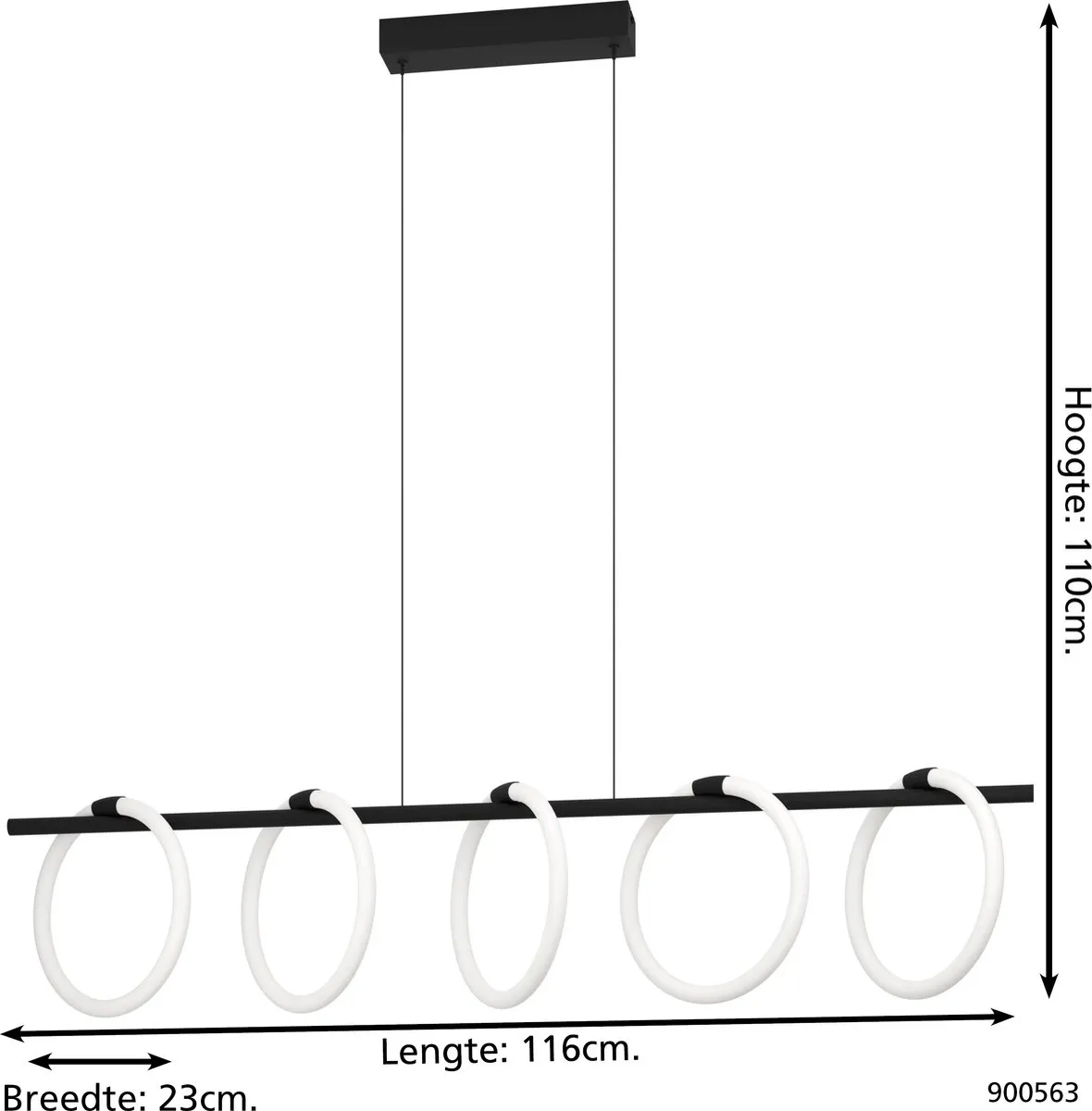 Eglo Caranacoa Hanglamp LED 117cm - 3 Lichtpunten - Zwart/Wit - afbeelding 6 van 6