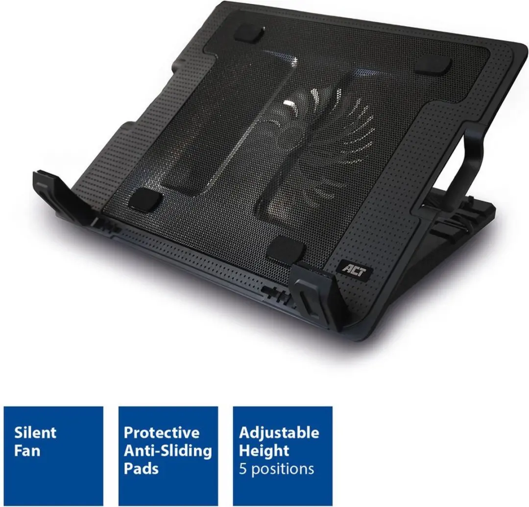 ACT AC8110 Laptopstandaard met ventilator - 13-17.3" - 5 standen - 2-poorts hub
