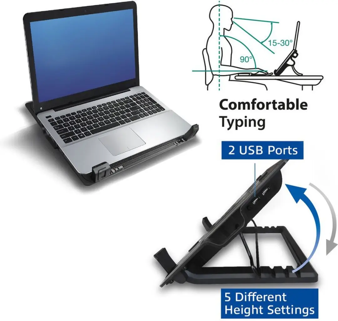 ACT AC8110 Laptopstandaard met ventilator - 13-17.3" - 5 standen - 2-poorts hub