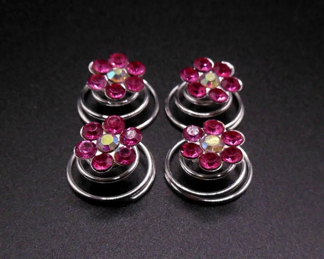 Hairmode Curlies Bloem 6-Blad Roze Strass