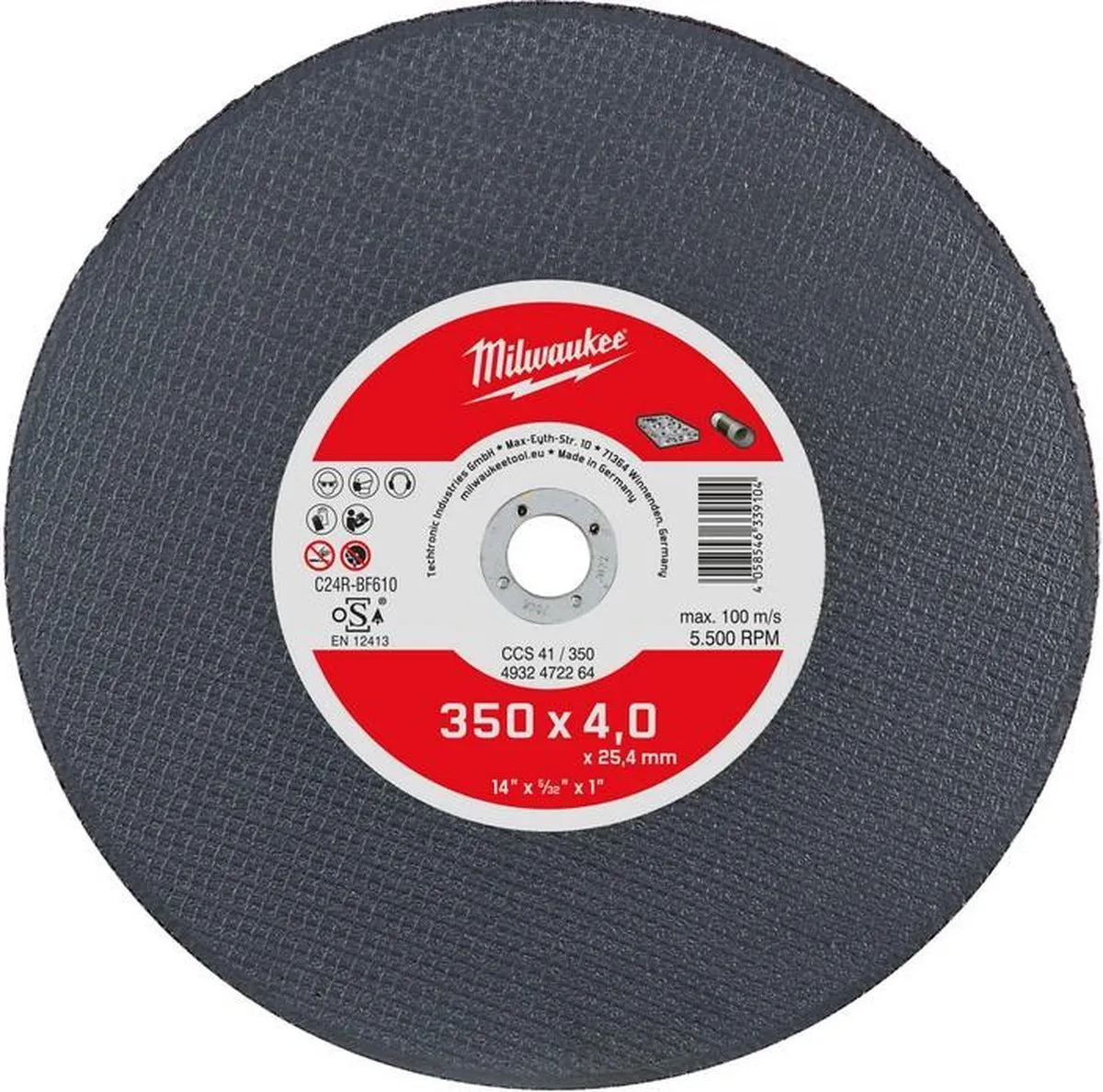 Milwaukee 4932472264 Doorslijpschijf Steen 350x4,0x25,4mm