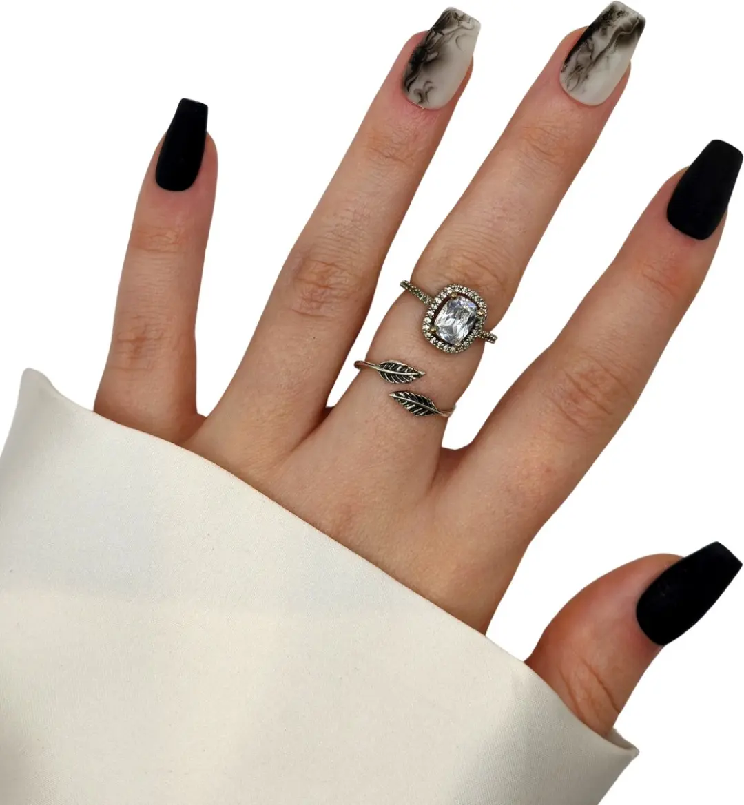 SD Press on Nails B190 Plaknagels - Medium Coffin - Zwart Matte Smoke - 20 Stuks