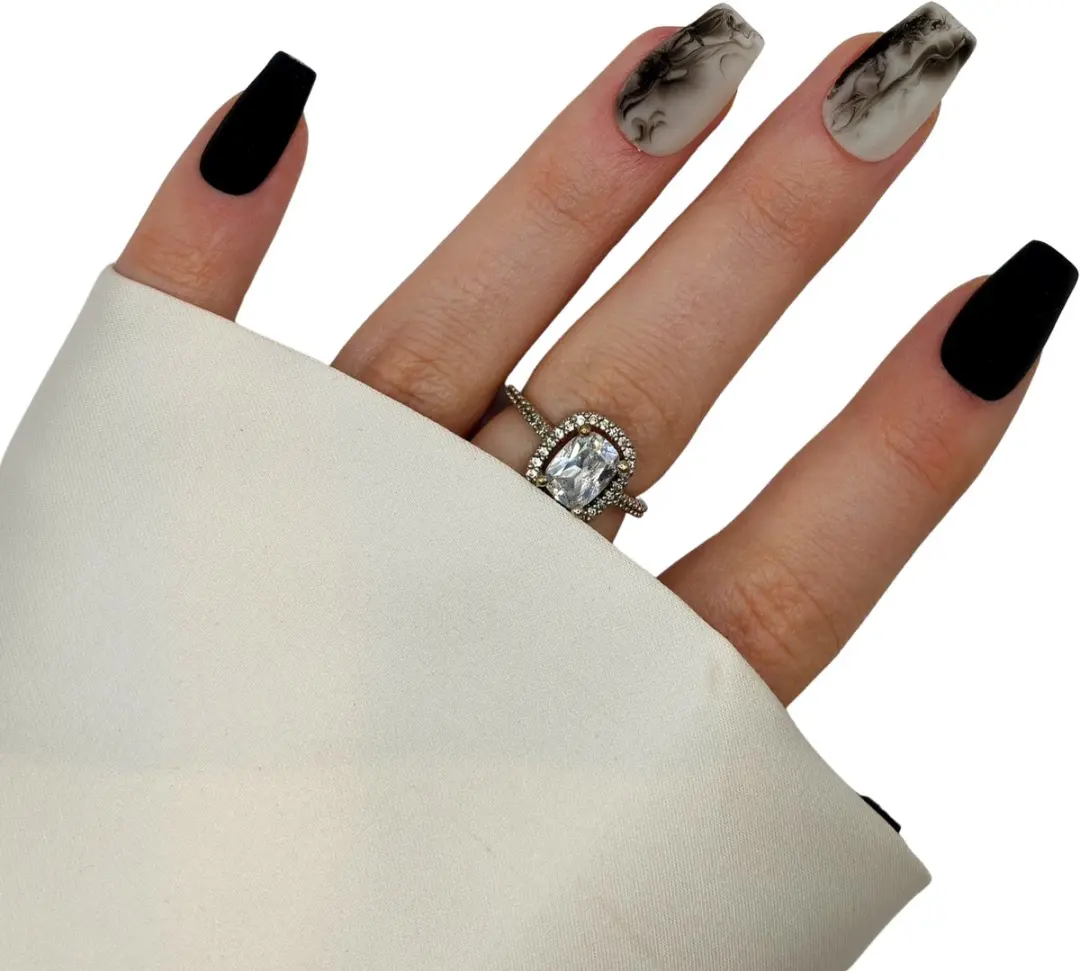 SD Press on Nails B190 Plaknagels - Medium Coffin - Zwart Matte Smoke - 20 Stuks