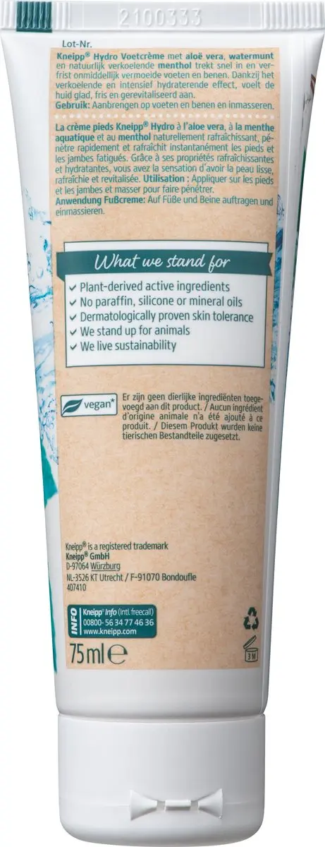 Kneipp Hydro Voetcrème 75ml - Menthol Aloe Vera Watermunt