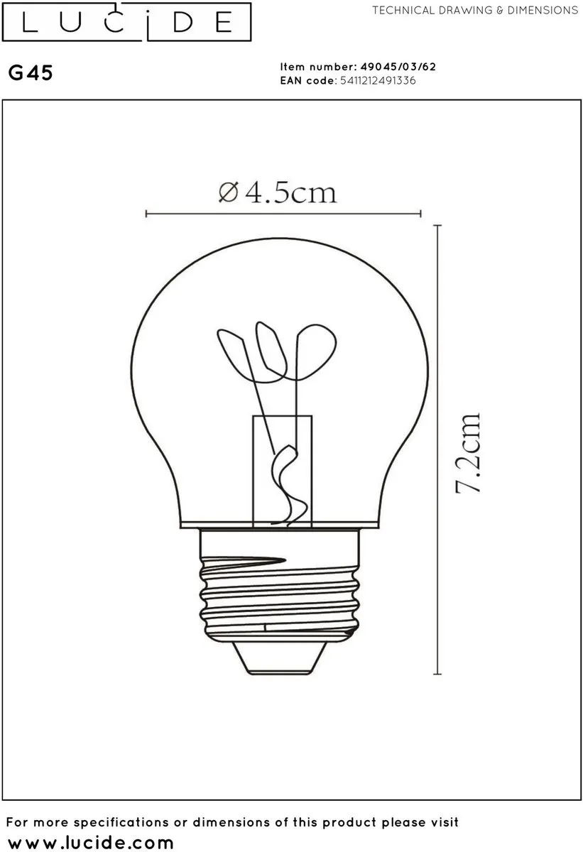 Lucide G45 LED Filamentlamp E27 3W 2200K - Amber - afbeelding 6 van 6