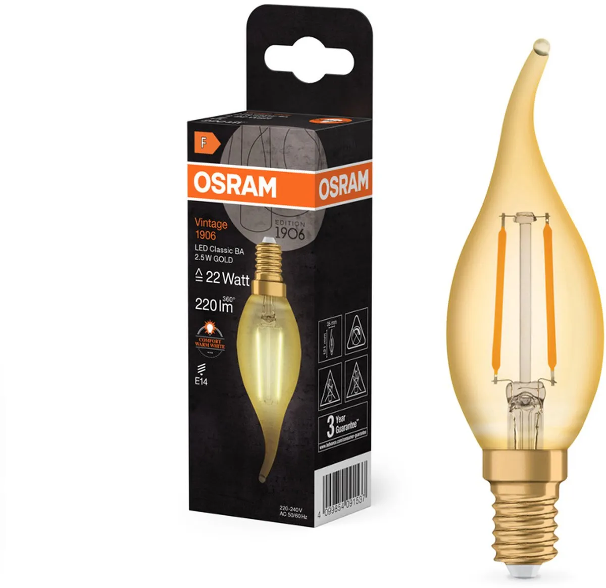 LEDVANCE OSRAM Vintage 1906 Classic Goud E14 2.5W - Zeer warmwit