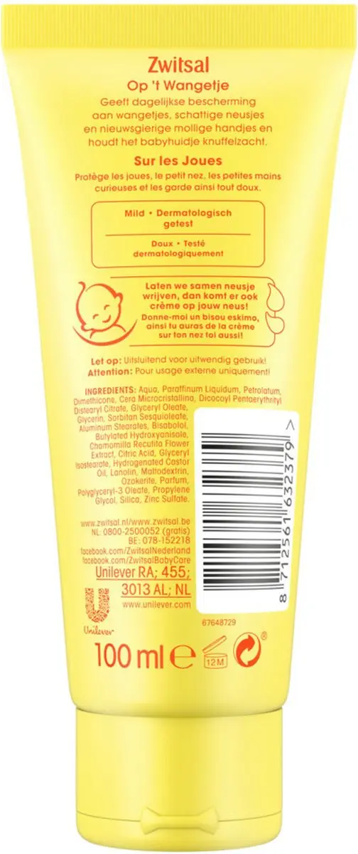 Zwitsal Op 't Wangetje Gezichtscrème 100ml - 6 Stuks