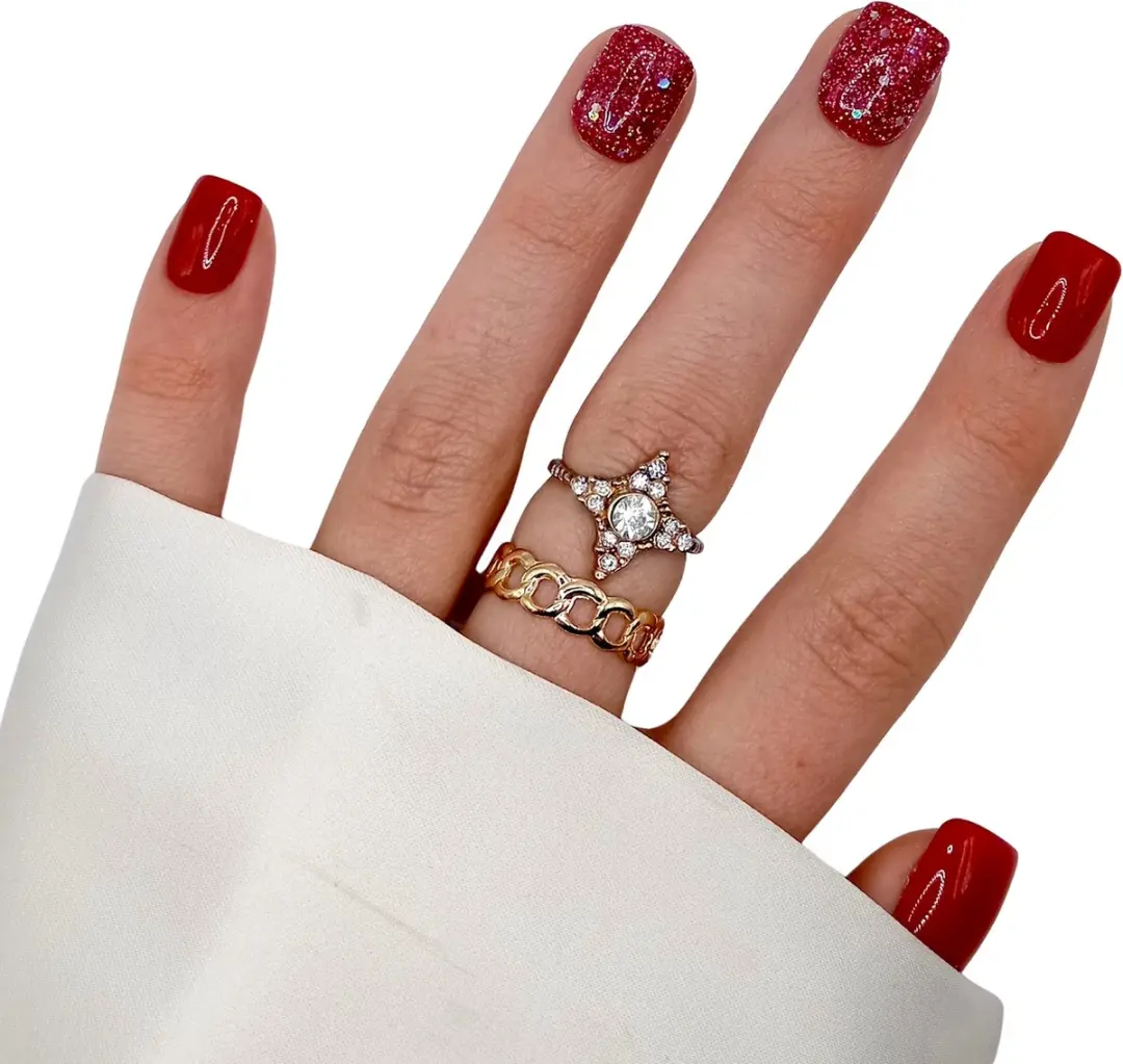SD Press on Nails B-241 Plaknagels - 20 Stuks - Rood Glitter