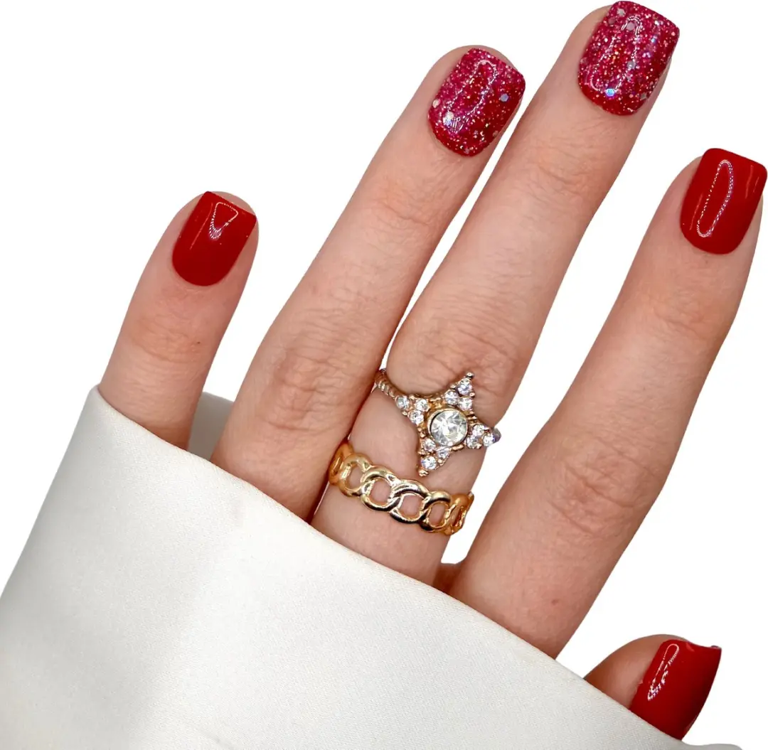 SD Press on Nails B-241 Plaknagels - 20 Stuks - Rood Glitter