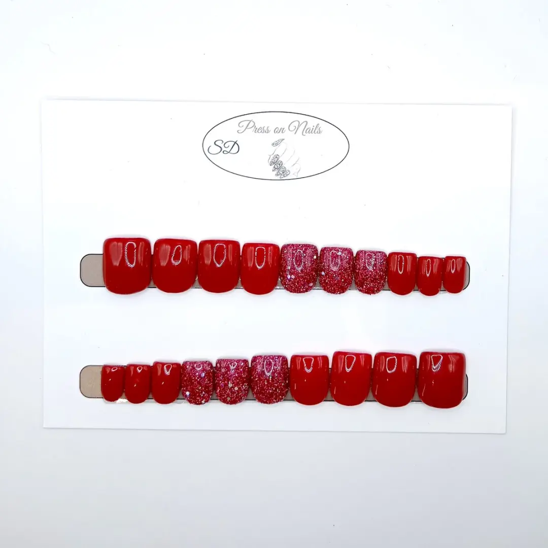 SD Press on Nails B-241 Plaknagels - 20 Stuks - Rood Glitter