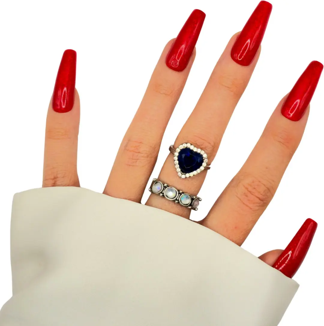 SD Press on Nails B-284 Rode Glitter XL Coffin Plaknagels - 20 Stuks
