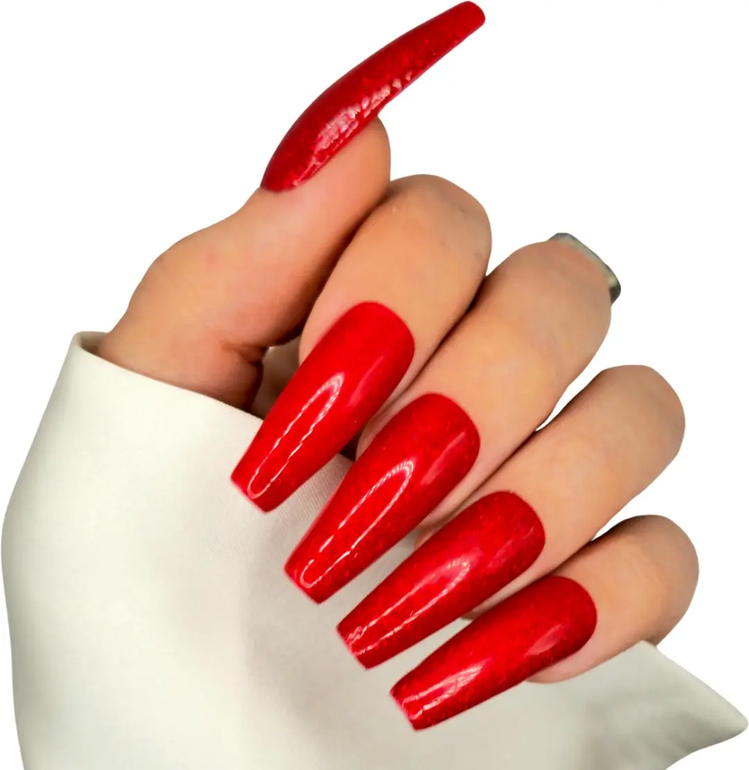SD Press on Nails B-284 Rode Glitter XL Coffin Plaknagels