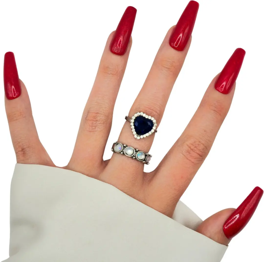 SD Press on Nails B-284 Rode Glitter XL Coffin Plaknagels - 20 Stuks