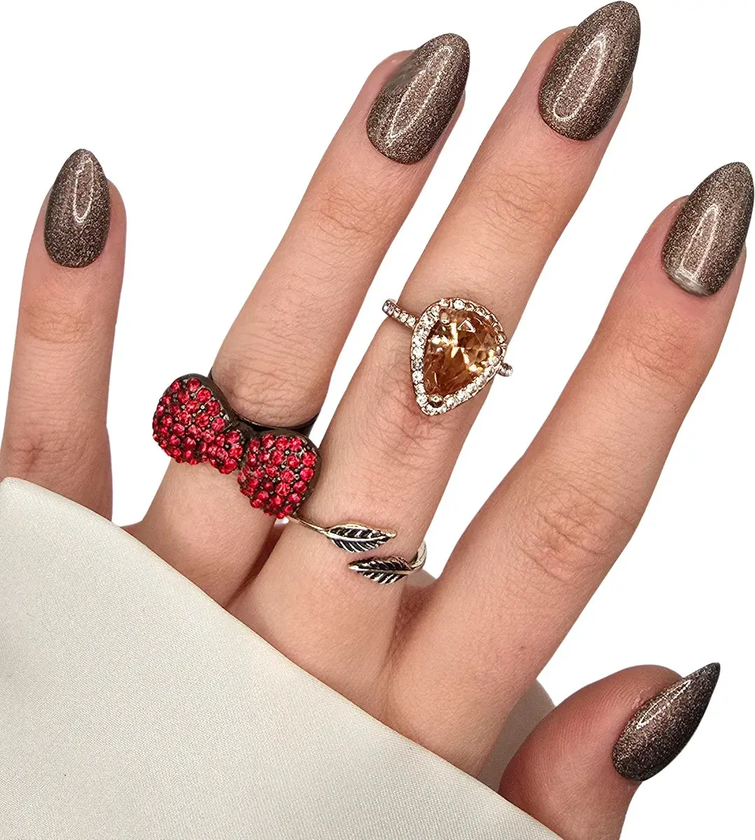 SD Press on Nails B-250 Plaknagels - 20 Stuks - Bruin Glitter