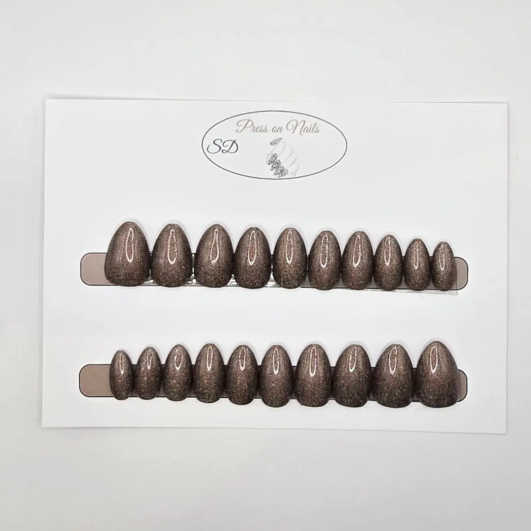 SD Press on Nails B-250 Plaknagels - 20 Stuks - Bruin Glitter
