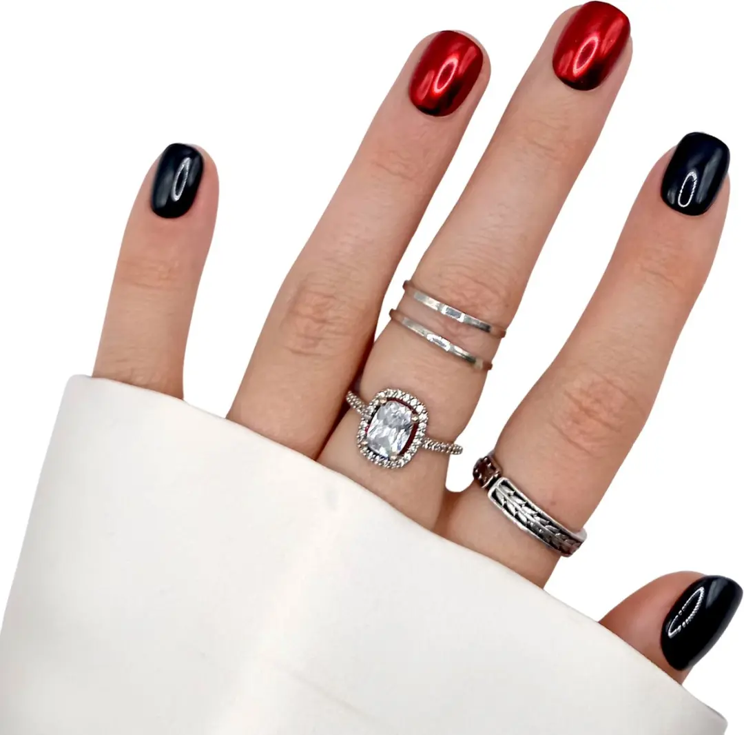 SD Press on Nails B-26 Plaknagels Zwart/Rood Chroom - 20 Stuks