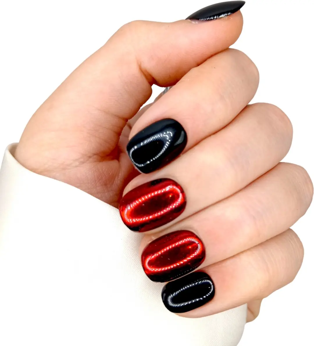 SD Press on Nails B-26 Plaknagels Zwart/Rood Chroom