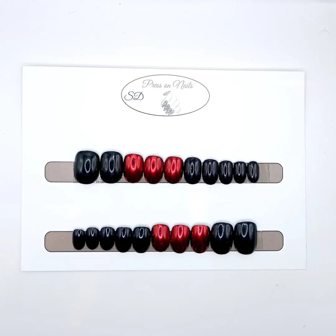 SD Press on Nails B-26 Plaknagels Zwart/Rood Chroom - 20 Stuks