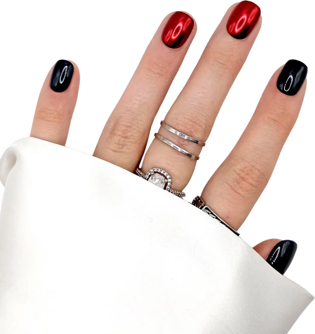 SD Press on Nails B-26 Plaknagels Zwart/Rood Chroom - 20 Stuks