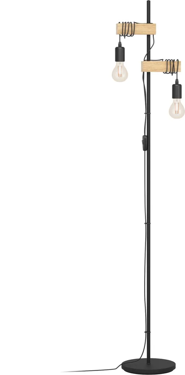 Eglo Townshend Vloerlamp - 2 Lichts - Zwart/Bruin