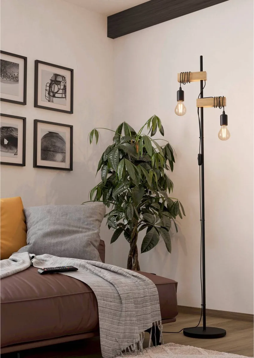 Eglo Townshend Vloerlamp - 2 Lichts - Zwart/Bruin - afbeelding 6 van 6