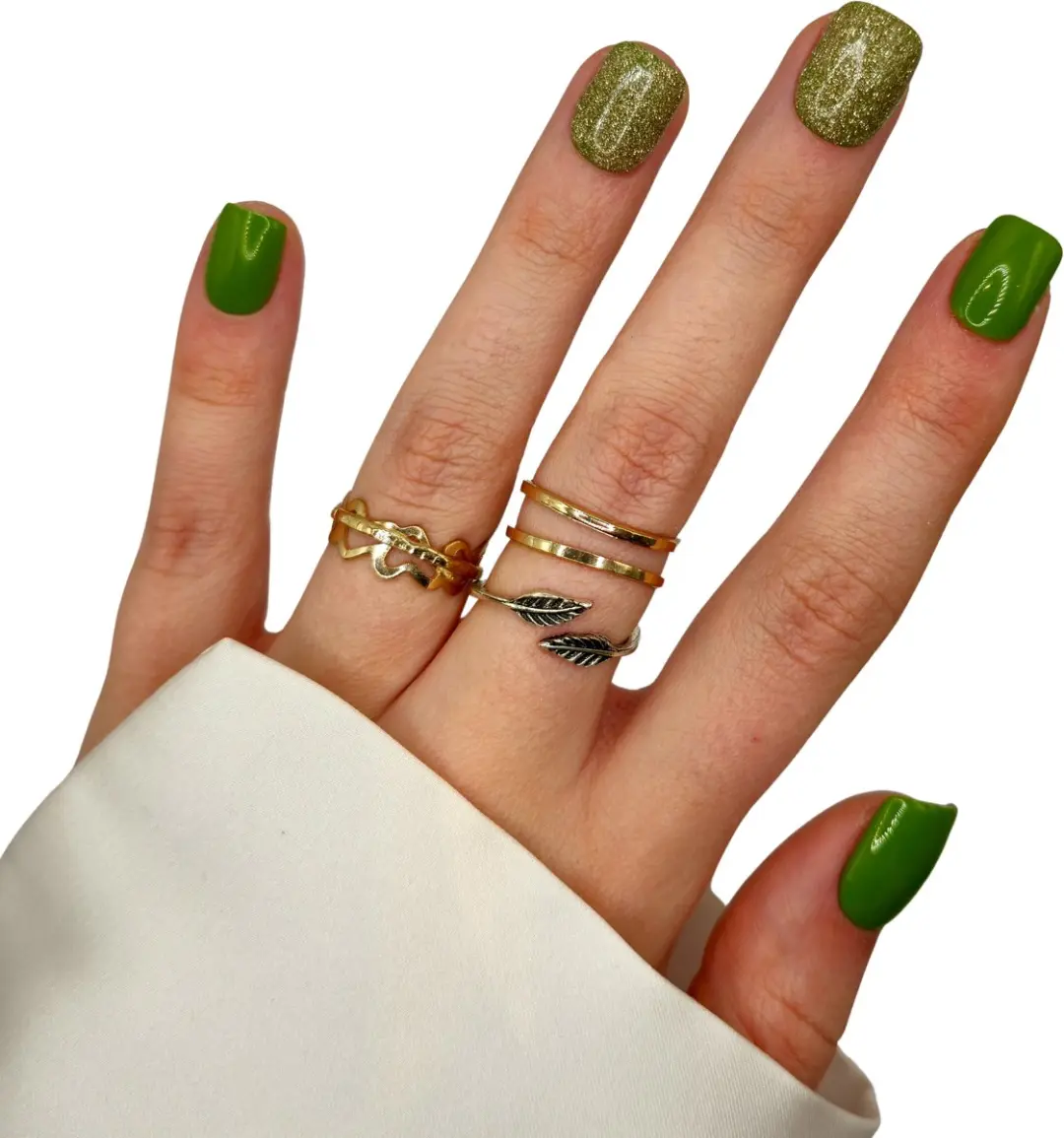 SD Press on Nails Groene Glitternagels Short Square - 20 Stuks