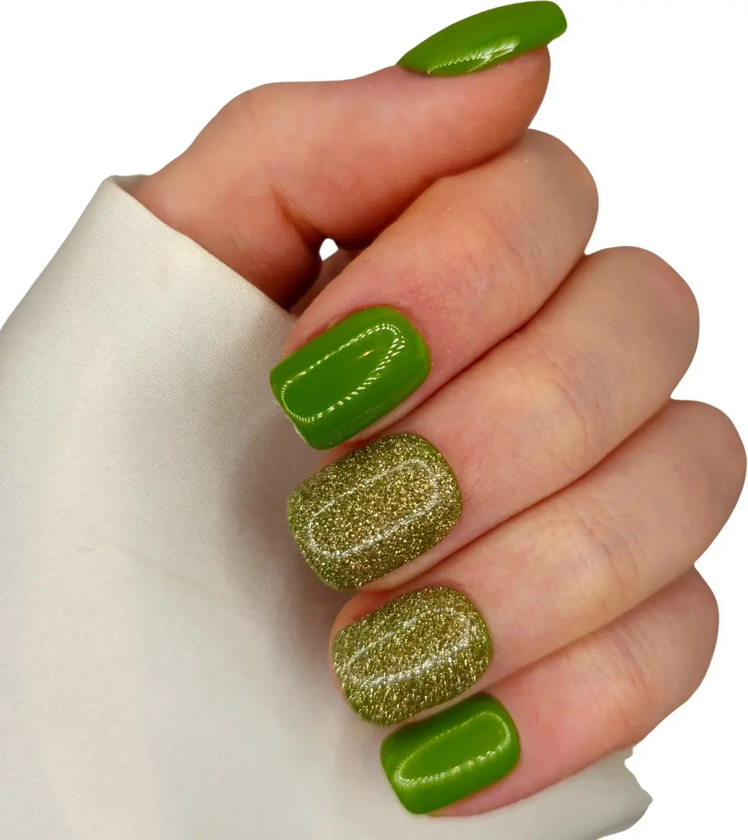 SD Press on Nails Groene Glitternagels Short Square