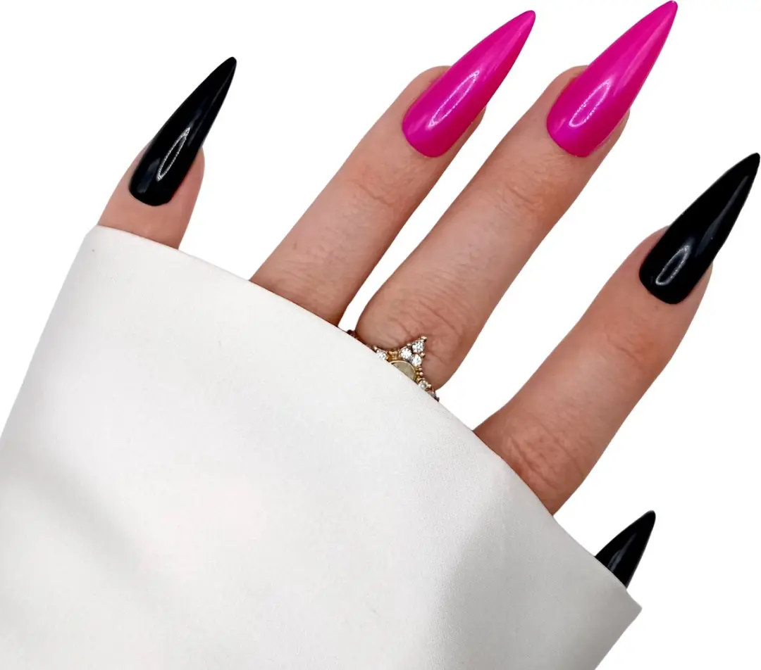 SD Press on Nails B-242 XL Stiletto Kunstnagels - 20 Stuks - Zwart Roze