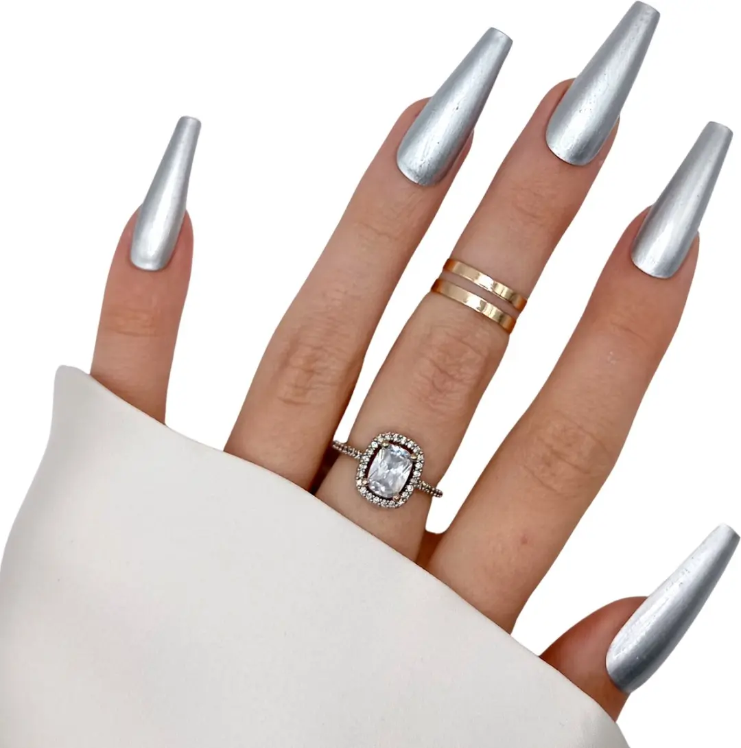 SD Press on Nails B-98 XL Coffin Zilver - 20 Stuks
