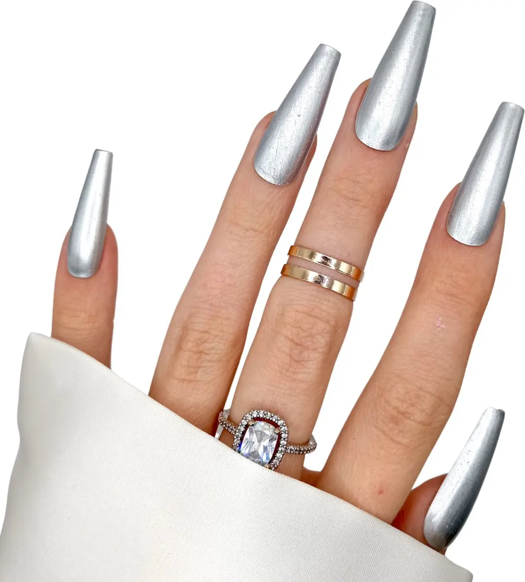 SD Press on Nails B-98 XL Coffin Zilver - 20 Stuks