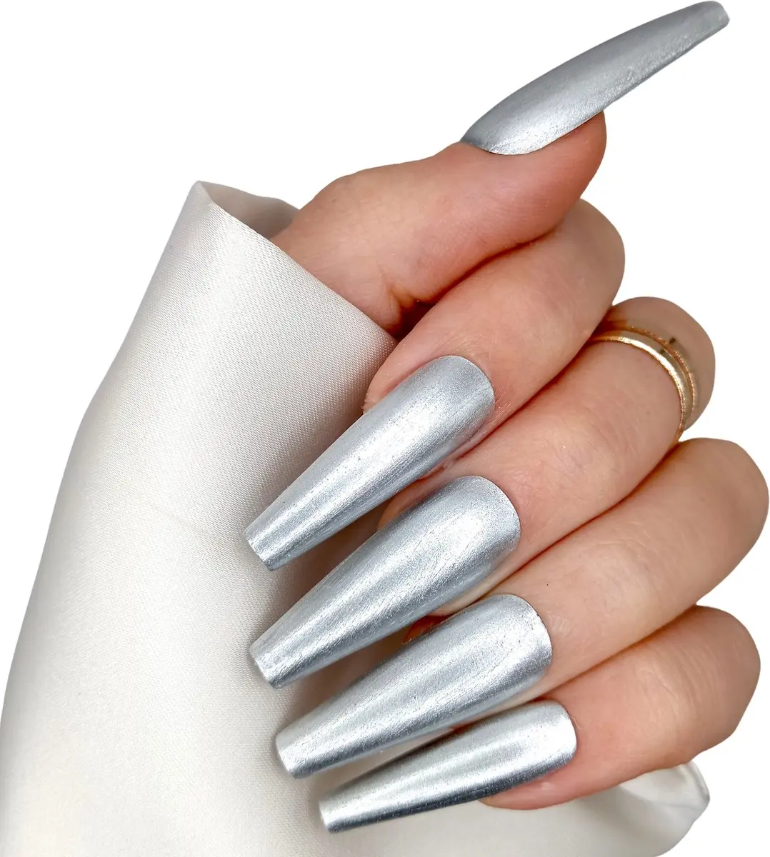 SD Press on Nails B-98 XL Coffin Zilver - 20 Stuks